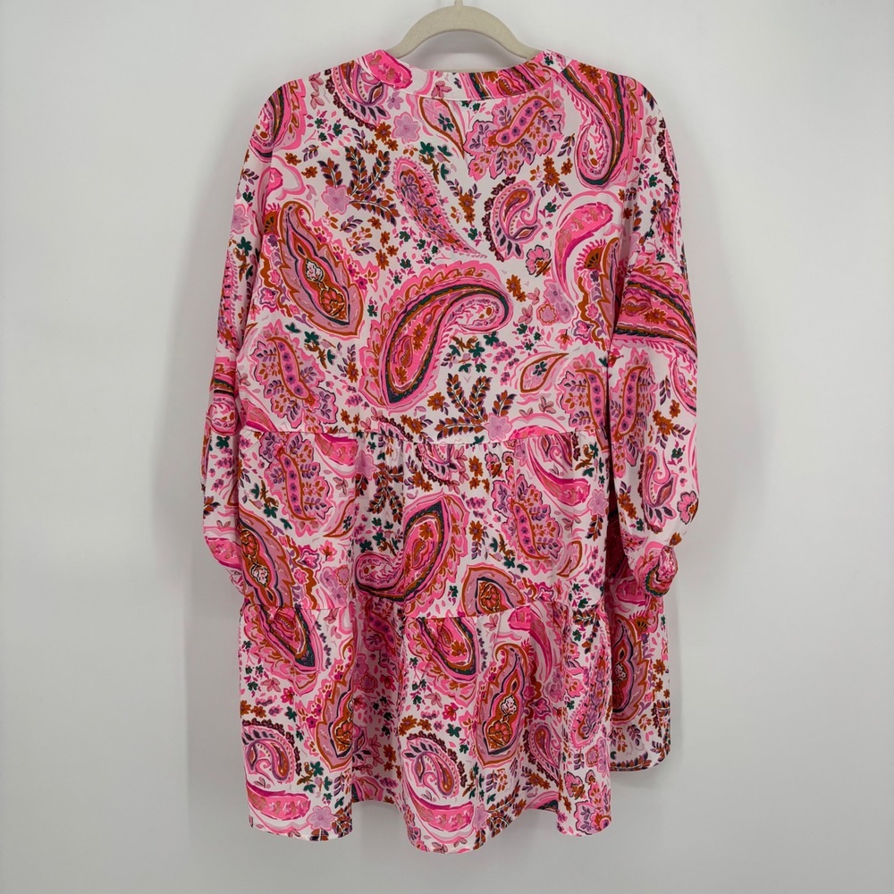 Umgee Pink Paisley Floral Tiered Tunic Top 3/4 Balloon Sleeve Plus Size 1XL - Picture 8 of 8